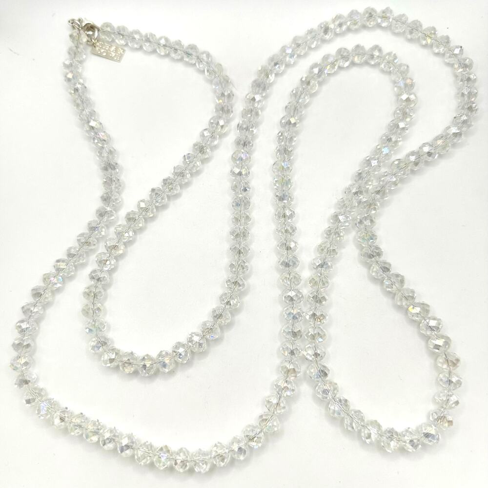 Shay Lowe clear faceted crystal glass beads beaded extra long 61” necklace